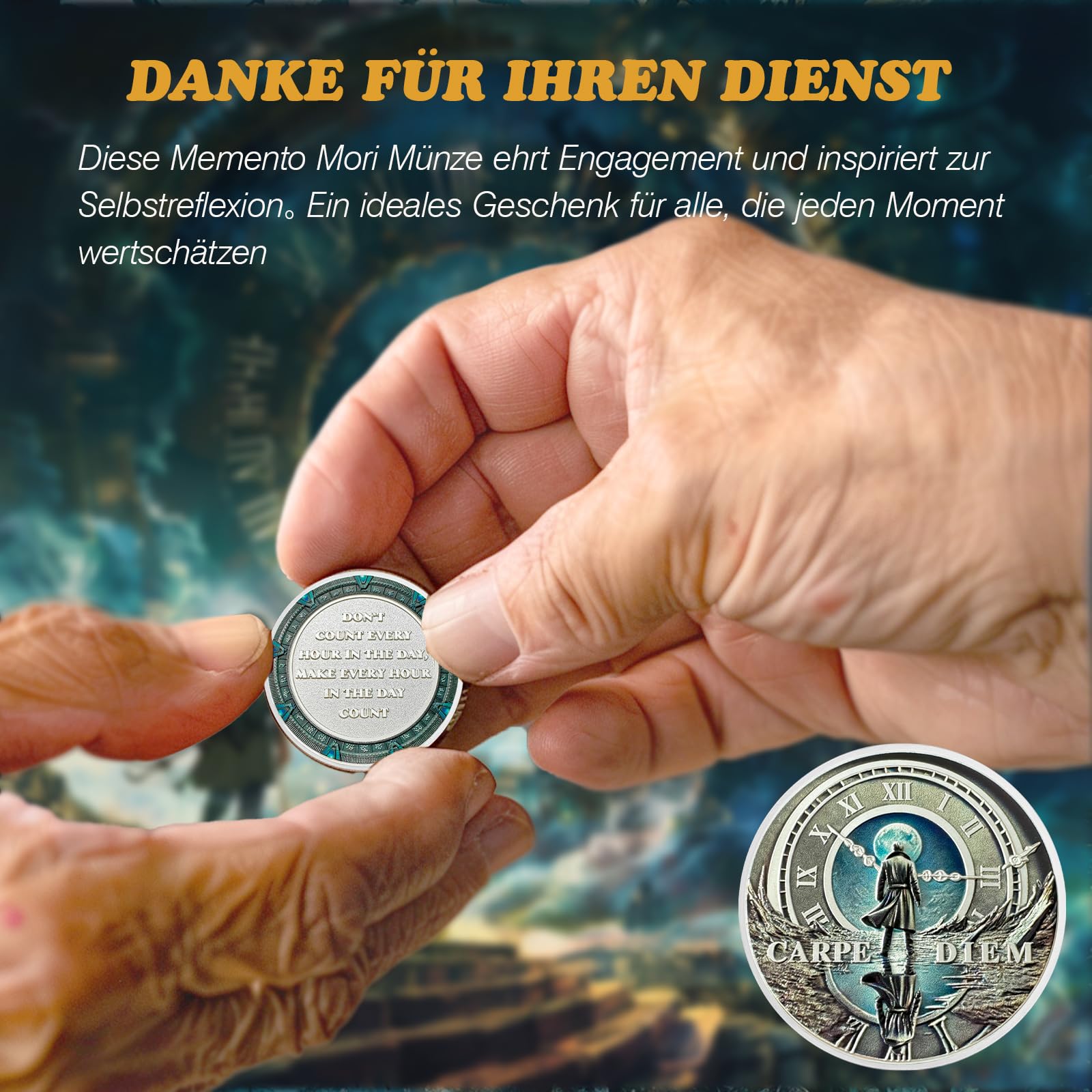 Moneda del Viajero en el Tiempo - Moneda motivacional Carpe Diem
