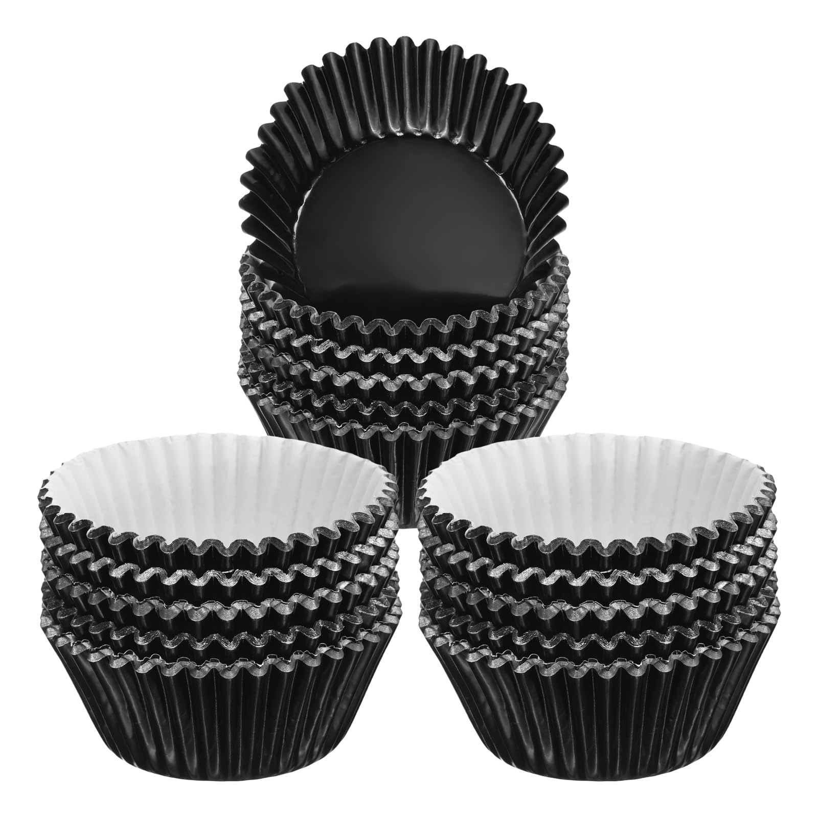 sourcing map 300 Count Black Foil Muffins Cupcake Liners Standard Size Metallic Baking Cups Wrappers Greaseproof for Party Wedding Birthday
