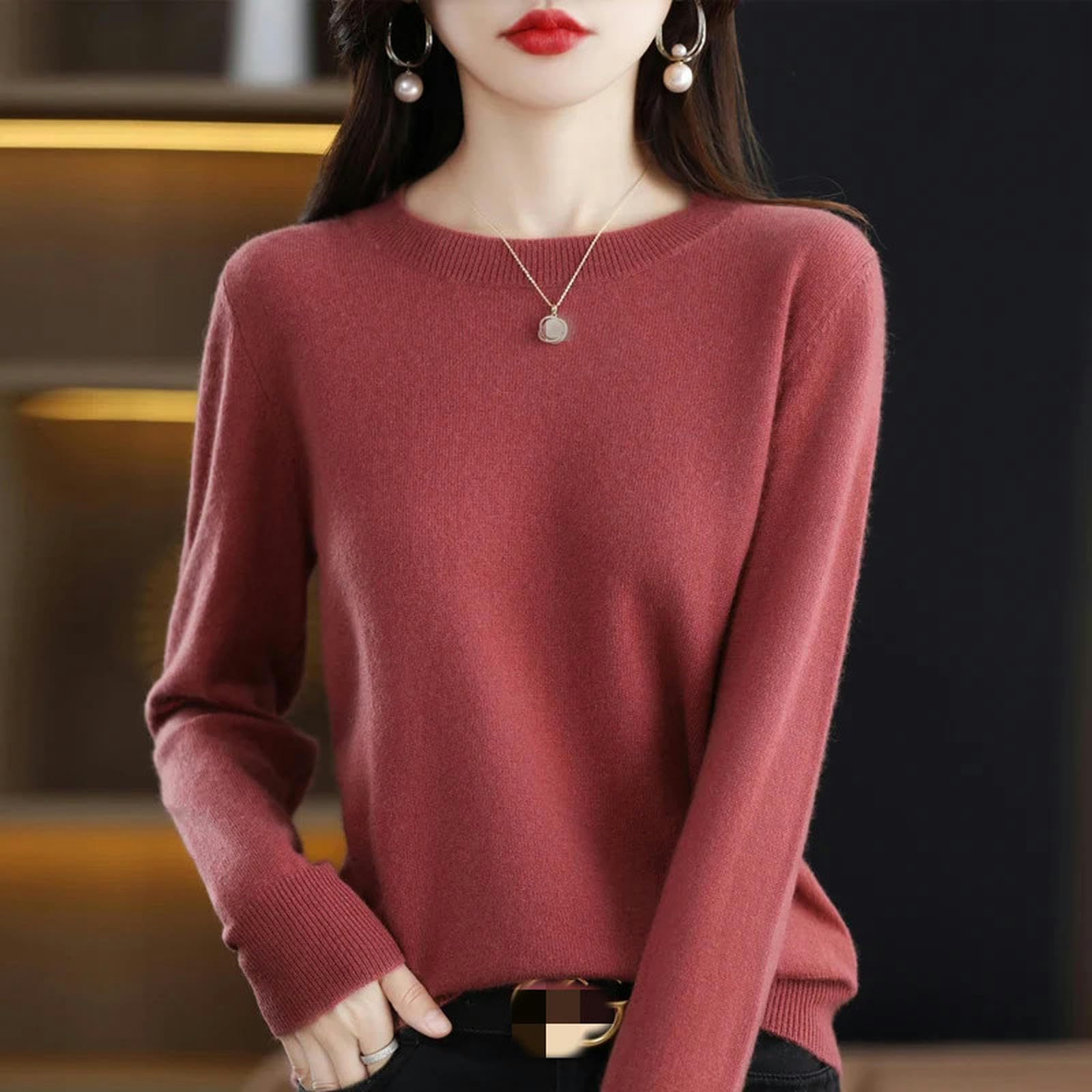 Sweter damski, luźny, na co dzień, dzianinowy, okrągły dekolt, sweter jesienno-zimowy