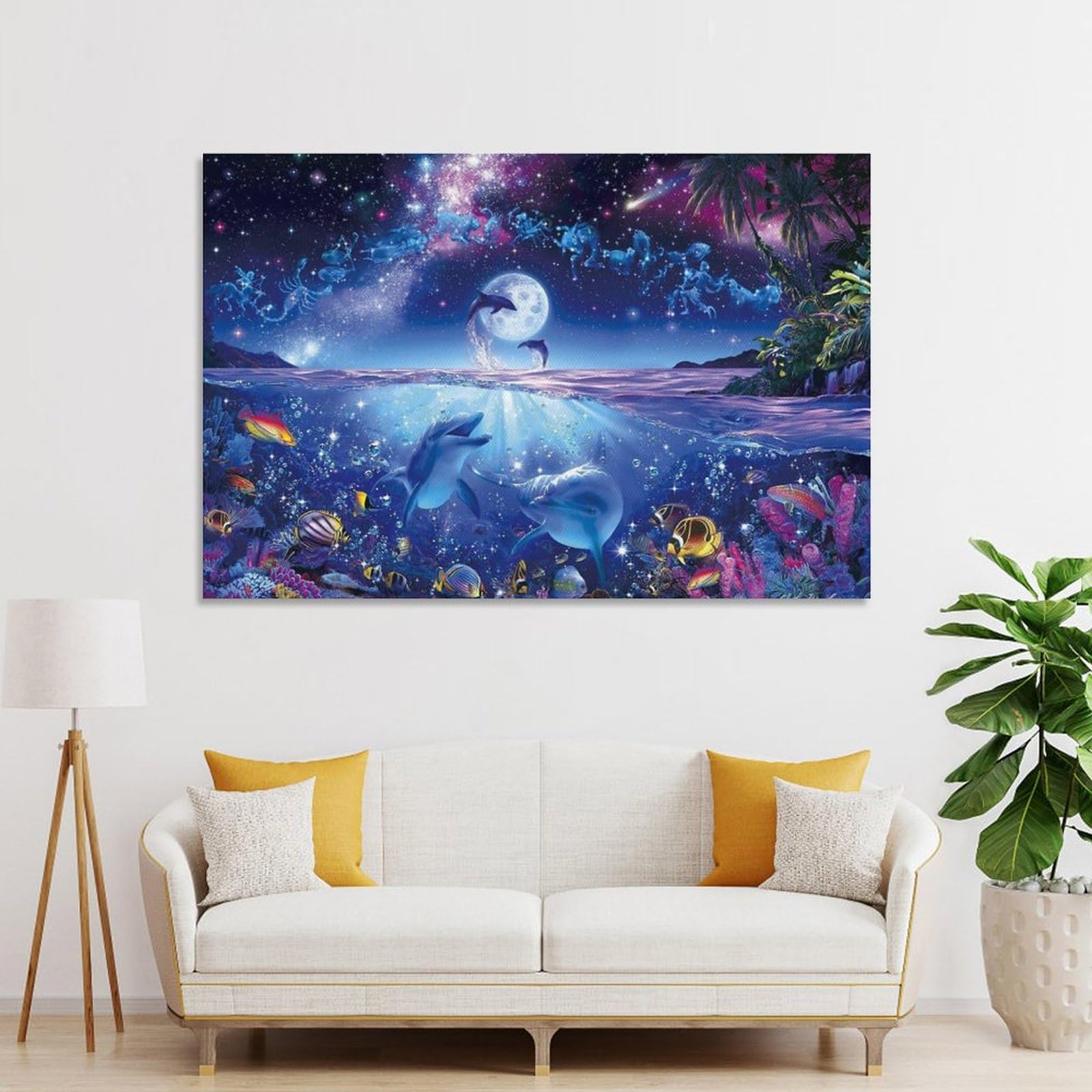 Amazon.co.jp: 幻想的な夜空と海の生き物たちのアートパネル | 壁掛け