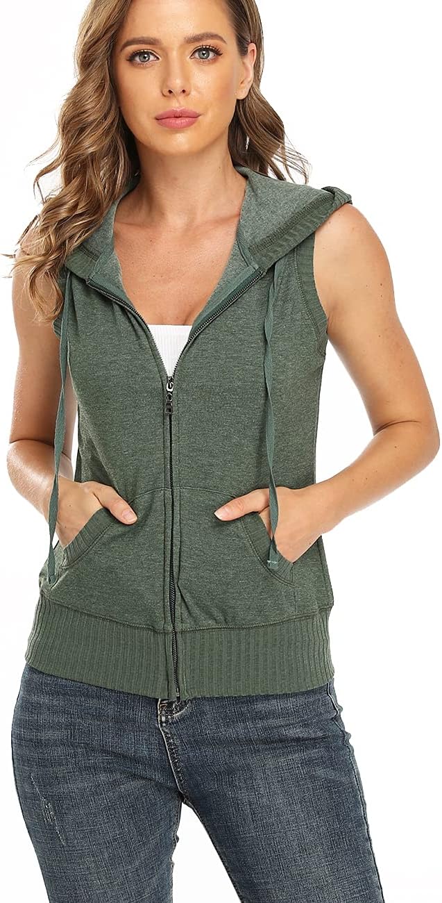 Dilgul Women's Sleeveless Hoodies Zip Up Hooded Vest Casual Sweatshirt with Kanga Pocket