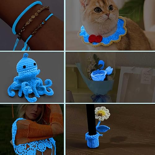 Miniatura 4 de Juego de 5 hilos luminosos de algodón que brillan en la oscuridad, suministros de costura para principiantes, para tejer, manualidades, manualidades