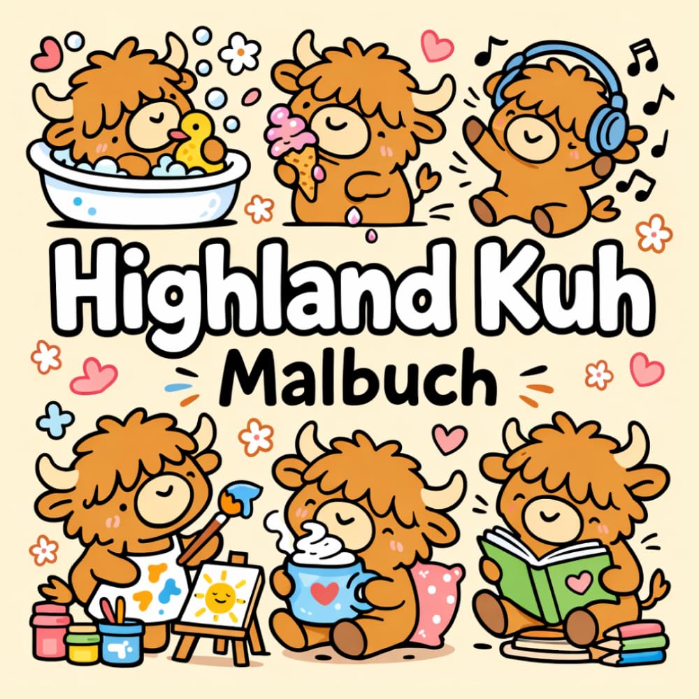 Highland Kuh Malbuch: 40 Niedliche Highland-Kuh Illustrationen mit Einfachen und Klaren Linien zum Ausmalen