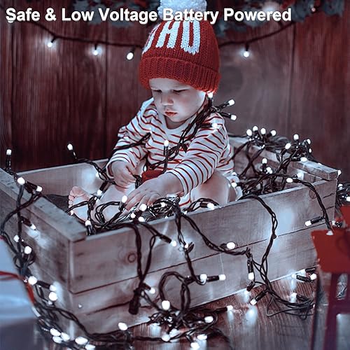 Miniatura 5 de Guirnalda de luces a pilas, 66 pies, 200 luces LED con temporizador, 8 modos, guirnalda de luces a batería impermeable para exteriores, hogar,