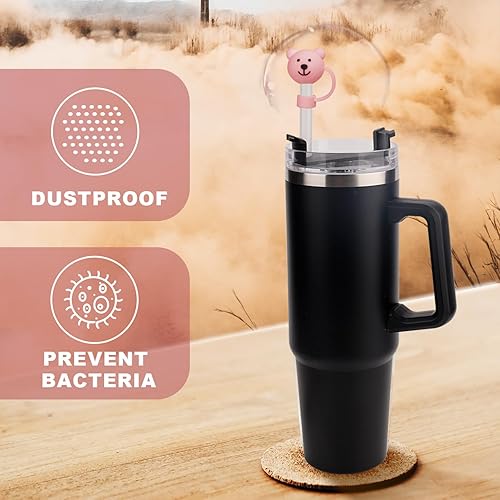 Miniatura 3 de 3 fundas de popote de oso para Stanley Cup de 40 onzas, cubierta protectora de popote suave de dibujos animados, tapas de popote de silicona para