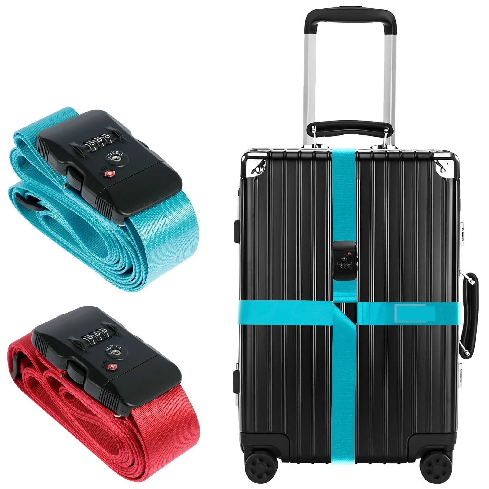 4 Stück Gepäckgurt-Schloss, Gepäckgurt, Verstellbarer Reisekoffer-Gürtel Für Koffer(Sky Blue)