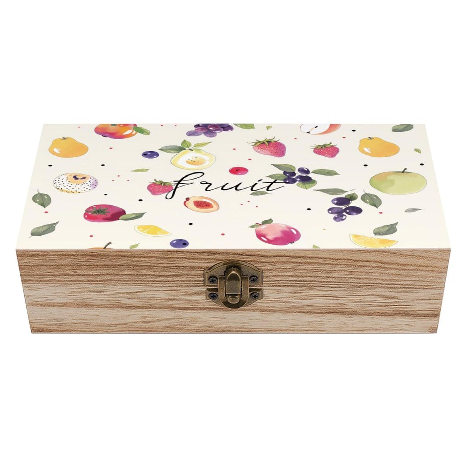 asbwuo Watercolor Fruits Vintage Wooden Keepsake Box