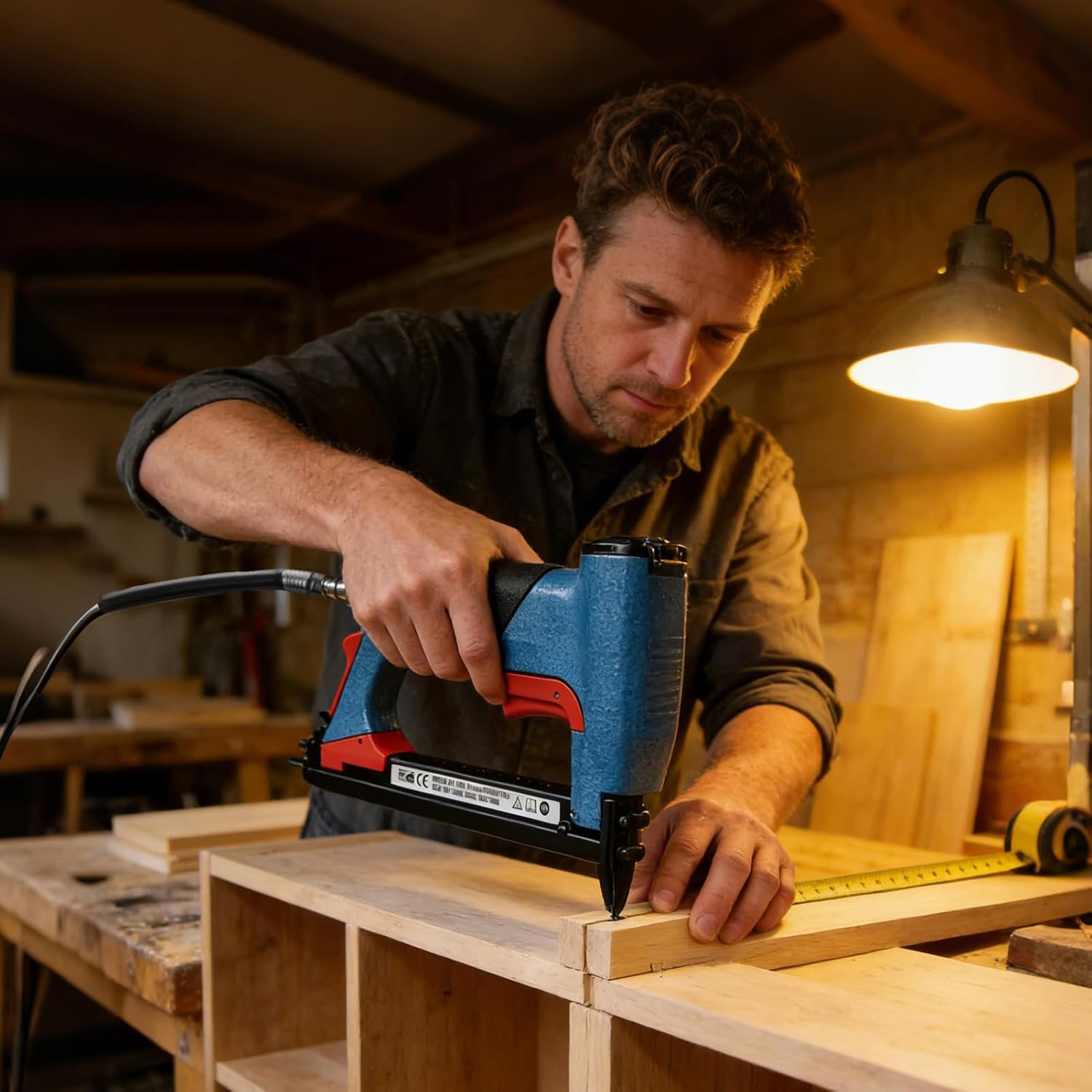 Pneumatic Brad Nailer - 4 8Bar Finishing Stapler with 3600 Nails for Carpentry Tasks | Precision Fastening Tool with Air Powered Drive & Jam Release Mechanism for Trim Installation, Baseboards Fitting