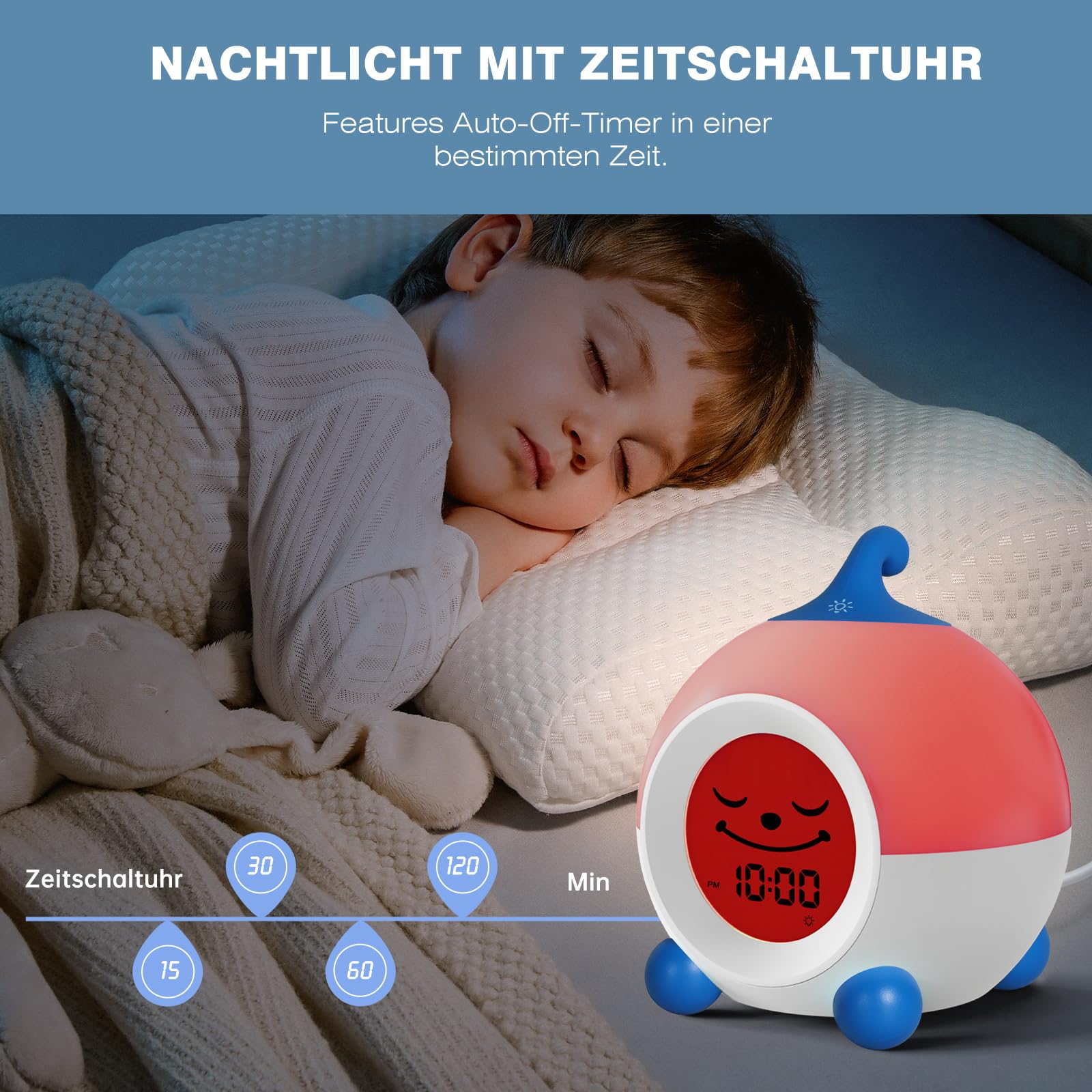 I·CODE Kinder Wecker, Lichtwecker Kinder Mit Abschaltautomatik &Wake Up Light, Schlaftrainer Klein Jungen Mädchen Teens (Blau)