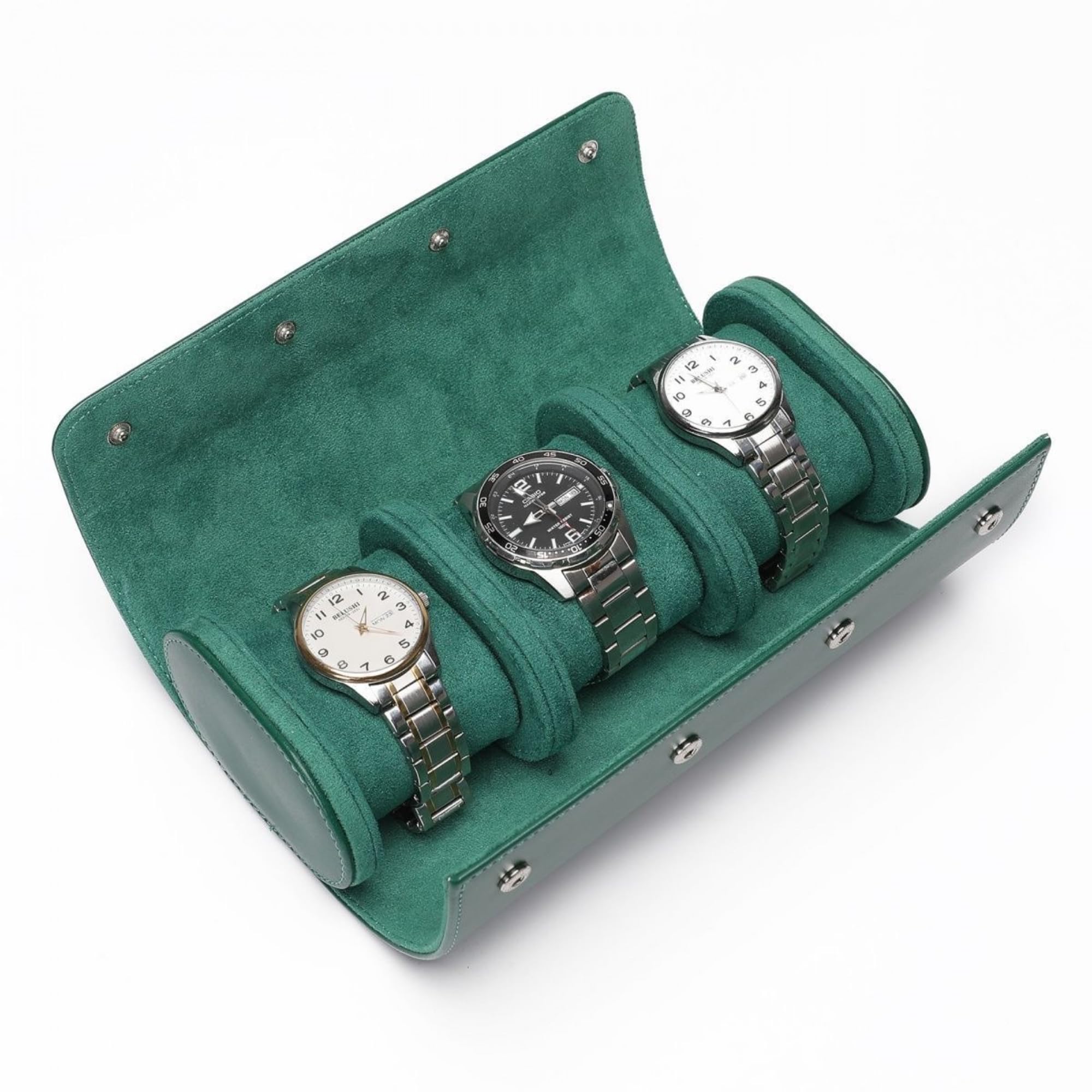 Gipsofila Watch Roll Travel Case 3 slot, PU Leather Watch Rolls Box For Men, Watch Organizer Case with Removable Pillows for Storage/Travel-Green