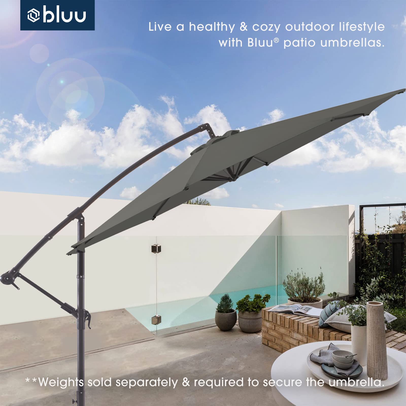 BLUU 10 FT Patio Offset Umbrella Outdoor Cantilever Umbrella Hanging