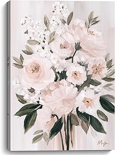 Soft Pink Floral Wall Art Print 12x16 Inch – Elegant Flower Bouquet Canvas Print in Soft Pastel Pink Tones with Greenery Creating a Timeless and Serene Accent for Bedroom or Living Room Décor, Ready to Hang