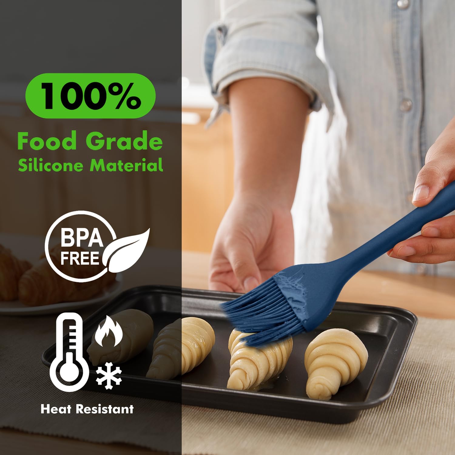 Hotec Backpinsel aus Silikon, hitzebeständig, zum Verteilen von Öl, Butter, Saucen, Marinaden, zum Grillen, Backen, Küche, Kochen, BPA-frei, spülmaschinenfest, 2er-Set, klassisches blau