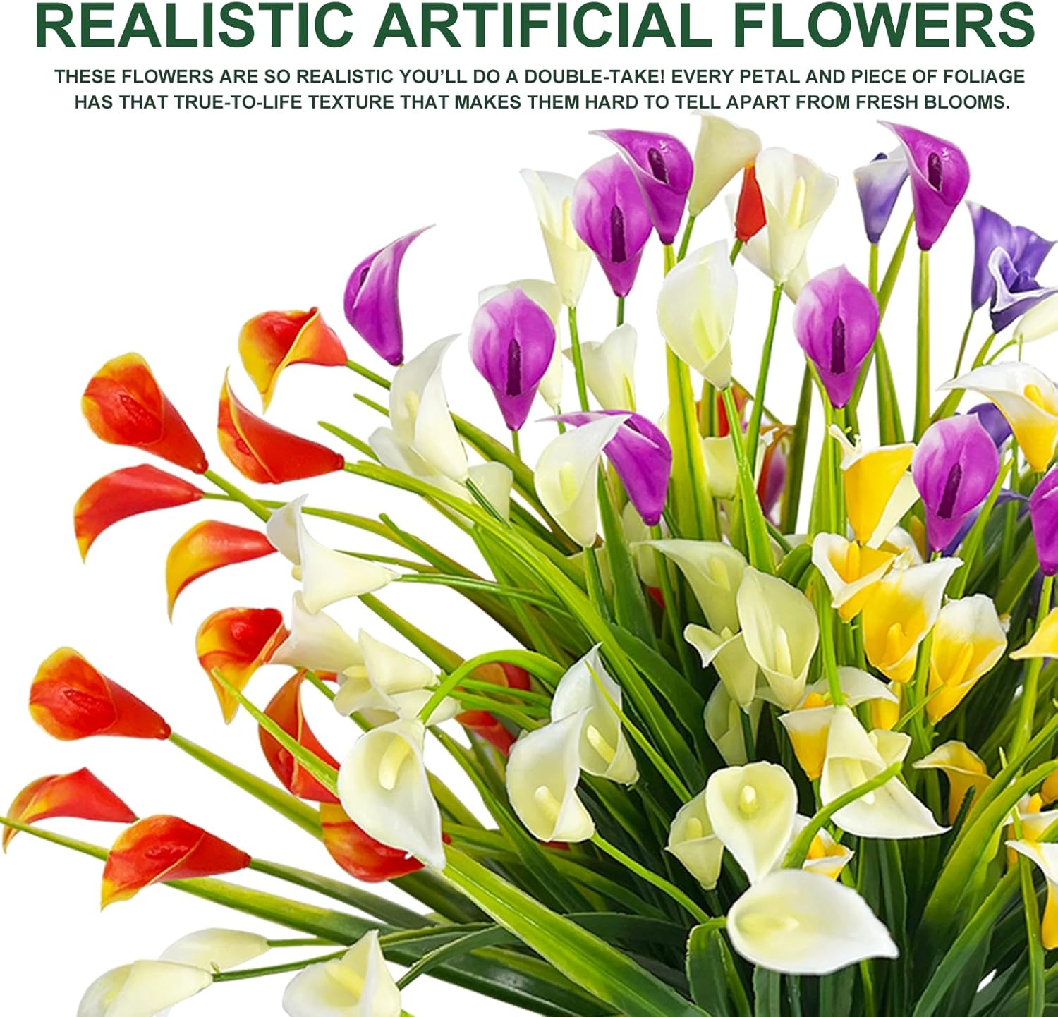 TURNMEON 20 Bundles Calla Lily (400 Heads) Artificial Flowers for Outdoors, Fake Plants UV Resistant Faux Plastic Fake Flowers for Indoor Planter Porch Gardens Home Summer Cemetery Decor(Color Mix)