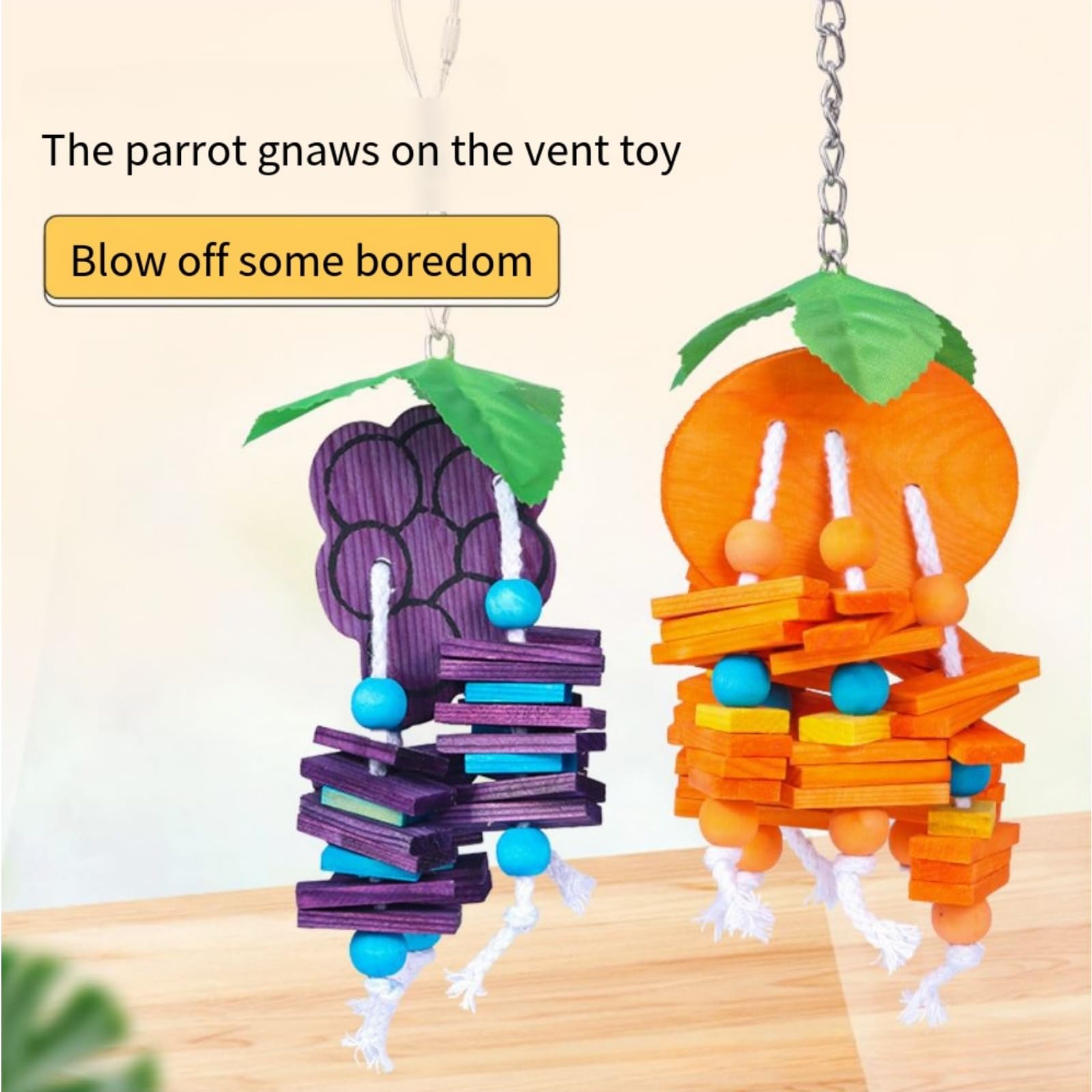 Natural Wood Parrot Toys Set of 6 Pieces for Small to Medium Parrots, Safe and Durable Bird Chew Toys, Fun and Colorful Hanging Accessories for Cage, Non-Toxic and Eco-Friendly Avian Toys - image 5