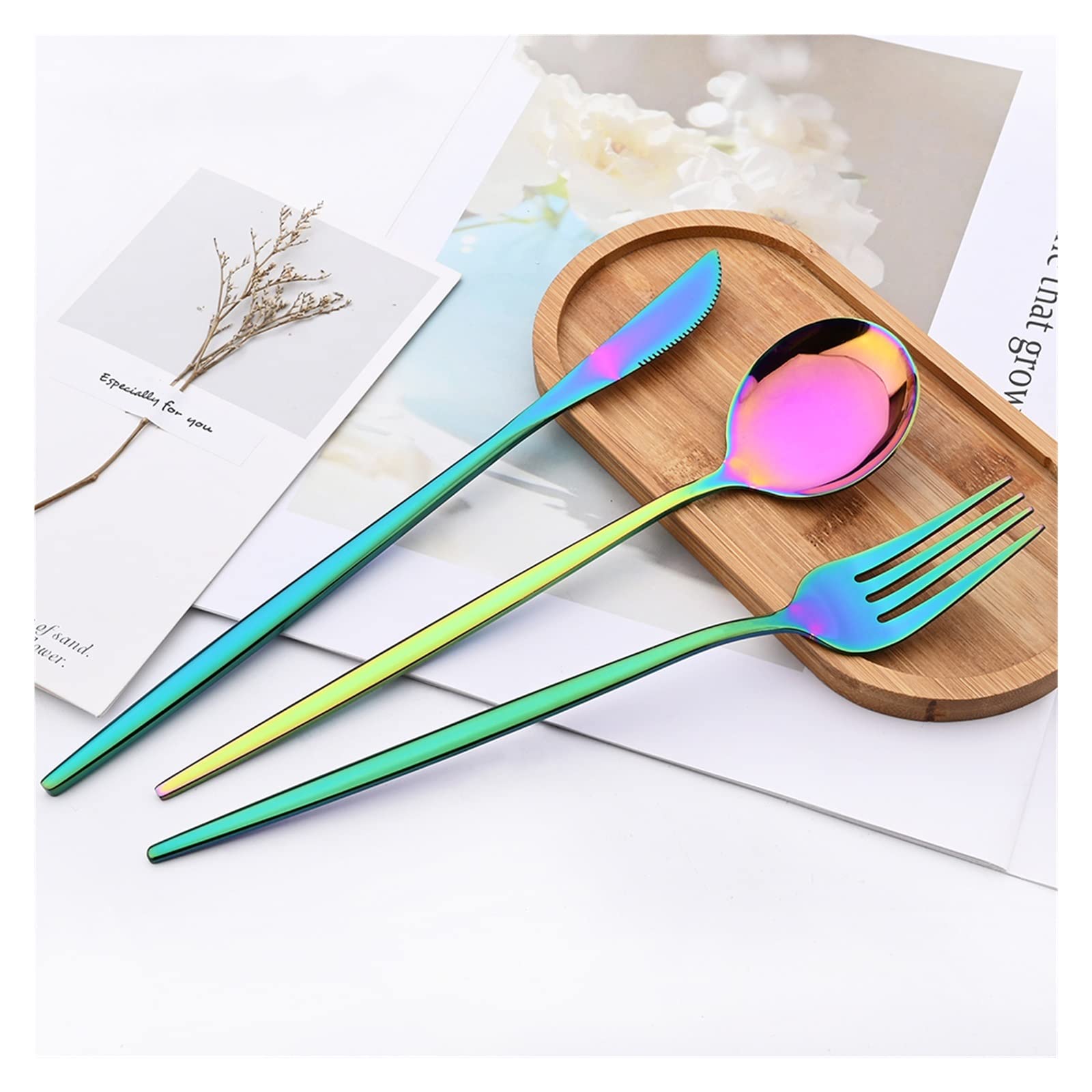 Rainbow 36Pcs Juego de Cubiertos Juego de vajilla Tenedor Cuchara Cubiertos Cubiertos de Acero Inoxidable Juego de vajilla de Cocina Leisurely (Color : Gold)