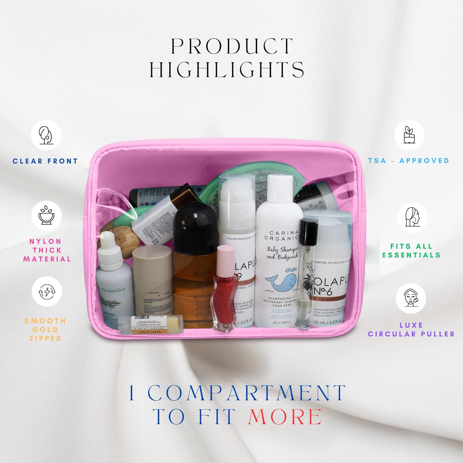 DANCOUR Clear Makeup Bag Large Pouch Cosmetic Travel Bag TSA Approved Light Pink Clear Cosmetic Case Organizer - Image 5