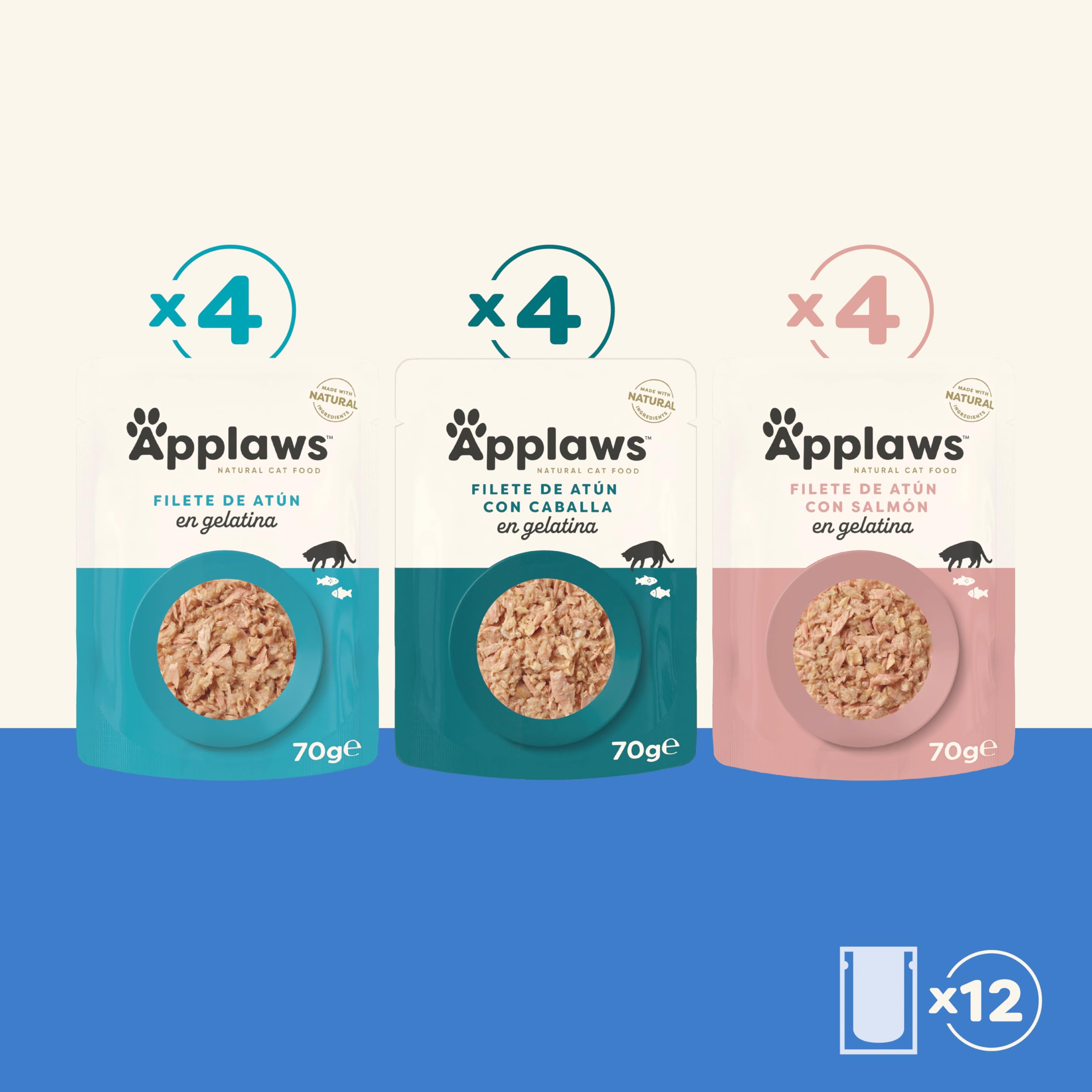 Applaws Natural Comida Húmeda para Gatos, Selección de Pescado en Jalea 70 g (12 x 70 g)