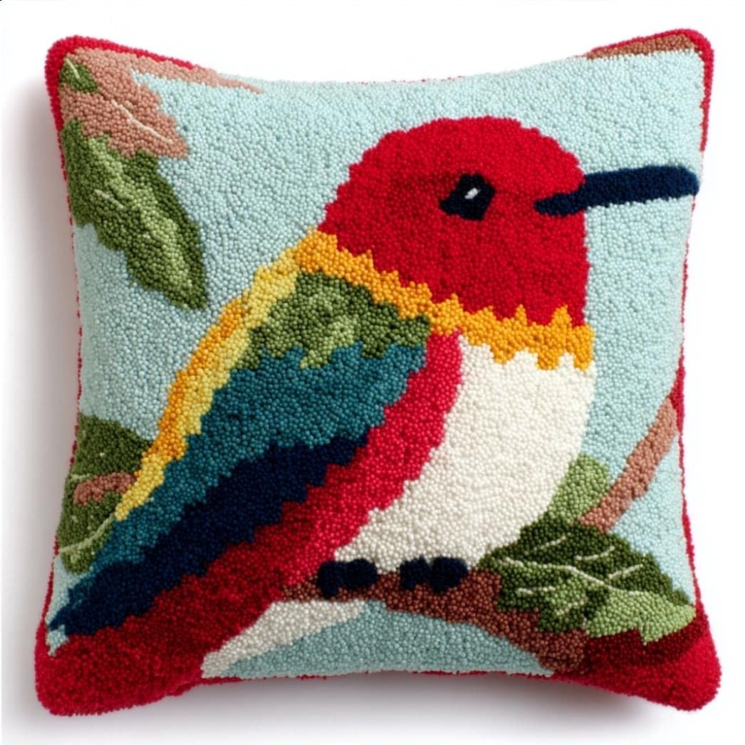 Taxpy Latch Hook Cushion Kit for Beginners Hummingbird