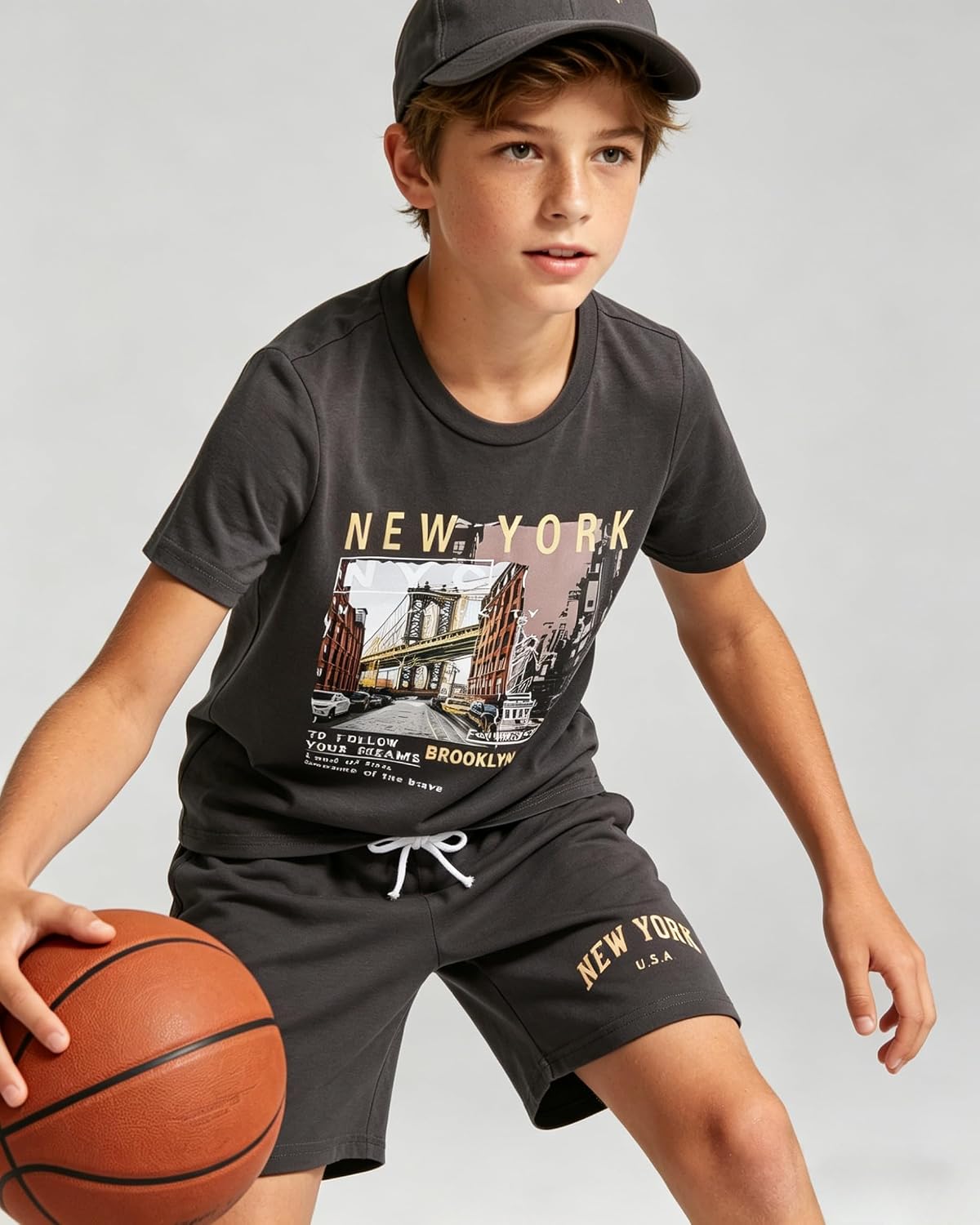 Cakaner Boys Outfit 2 Piece Short Sleeve Graphic T Shirt and Shorts Set Summer Tween Clothes Size 7-14