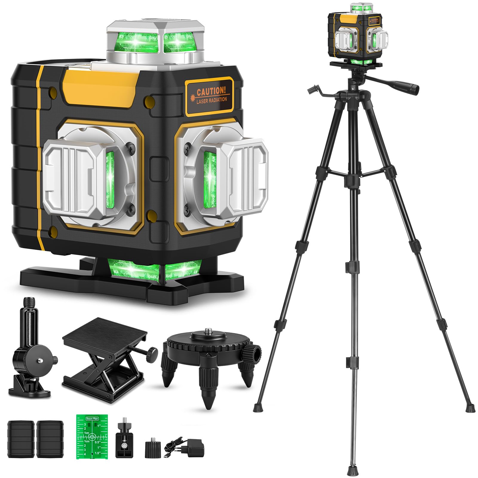 Kreuzlinienlaser Grün 16 Linien Nivellierlaser mit stativ, 4 x 360 ° Laser wasserwaage, linienlaser kreuzlaser selbstnivellierend für Innenbereich Baustelle, 2 x Batteriem, Für Inneneinrichtung/DIY