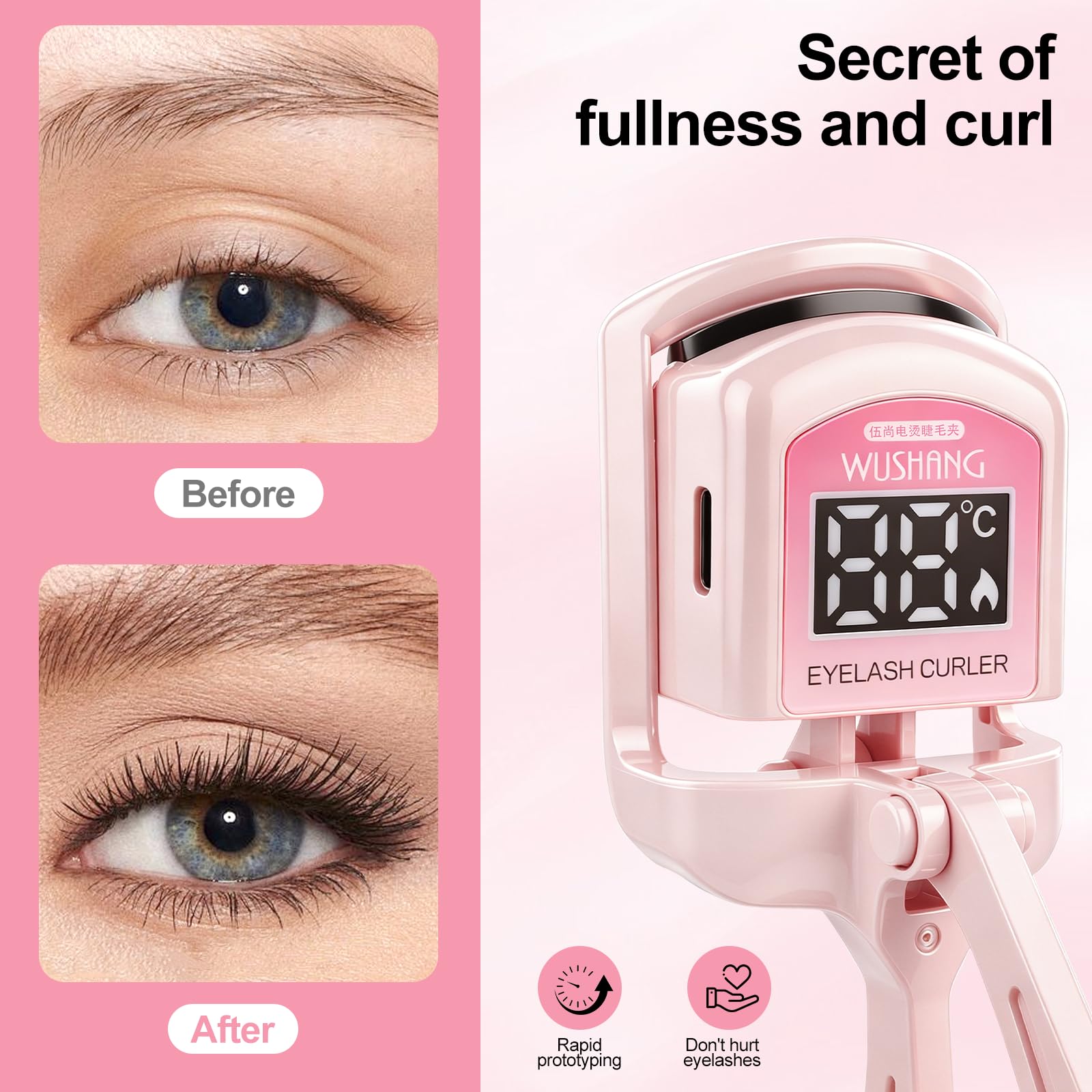 Beheizte Wimpernzange mit LED-Temperaturanzeige, wiederaufladbar, elektrische Wimpernzange, 30 Sekunden, schnelle Erwärmung, Verbrühungsschutz, tragbares Make-up-Werkzeug, 24 Stunden lang anhaltende