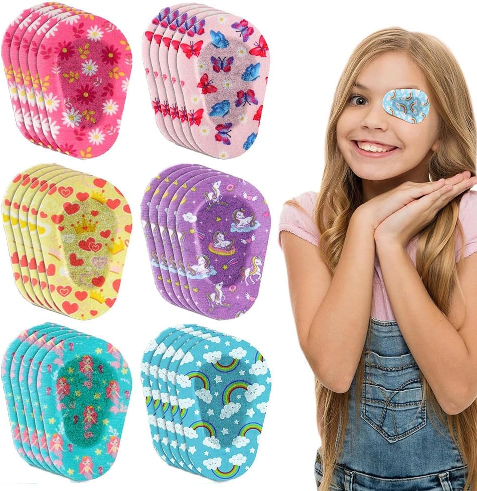 Goodern 30Pcs Adhesive Eye Patches,Bulk Light Blocking Cotton Bandages For Adults Girls Boys Toddler,Breathable Material Patches,Assorted Patch Cover Kids Blocking-Cartoon