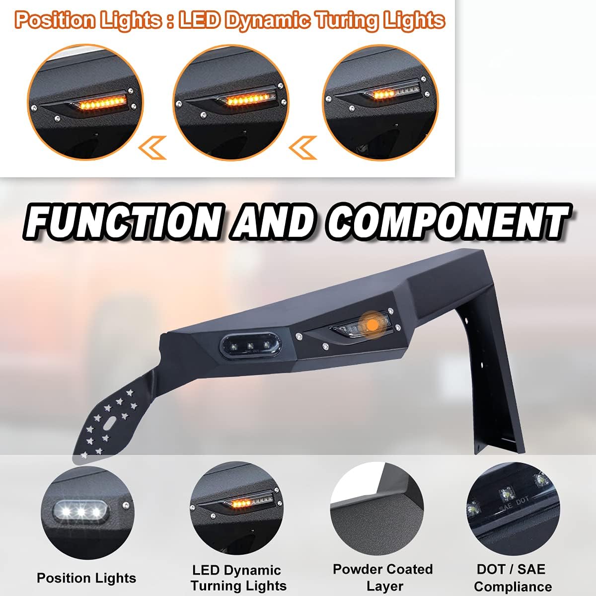 NIXON OFFROAD Solid Steel Fender Flares for 2018-2025 Jeep Wrangler JL, Splash Guards, w/LED Sequential Turn Signal Lights & Molding Hardware Kit, Unlimited Heavy-Duty Off Road Front Rear 4 PCS