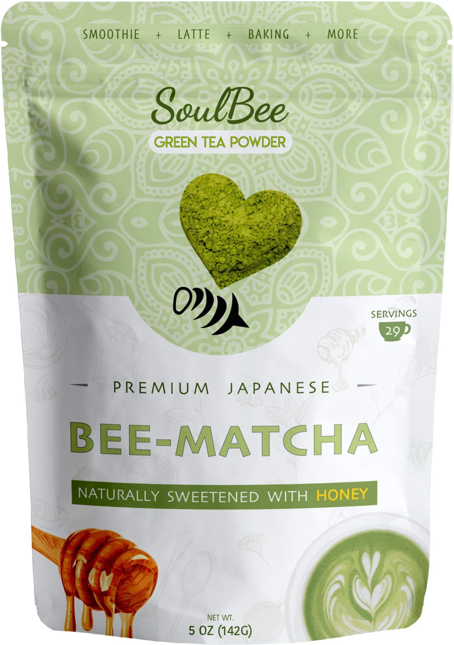 SoulBee MATCHA HONEY Culinary Japanese Green Tea Powder - Enjoy all Natural source of Energy & Focus Booster. Packed With Antioxidants - Non-GMO, Gluten Free, Dairy Free, Kosher - Superfood Powder…