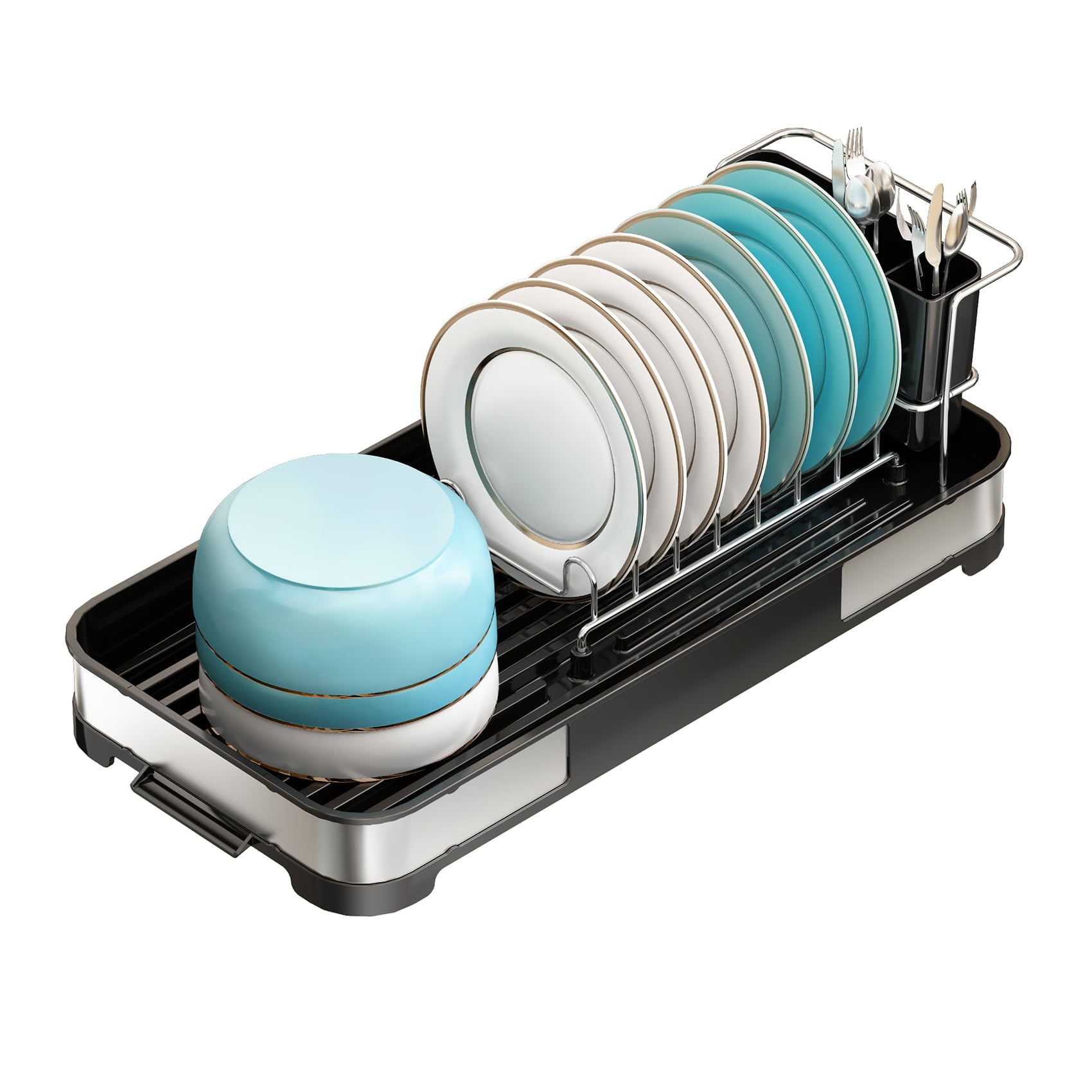 PXRACK Dish Drying Rack, Compact Dish Rack, Small Dish Drying Rack for Kitchen Counter with Removable Cutlery Holder, Anti Rust Dish Drainer for Sink, Grey