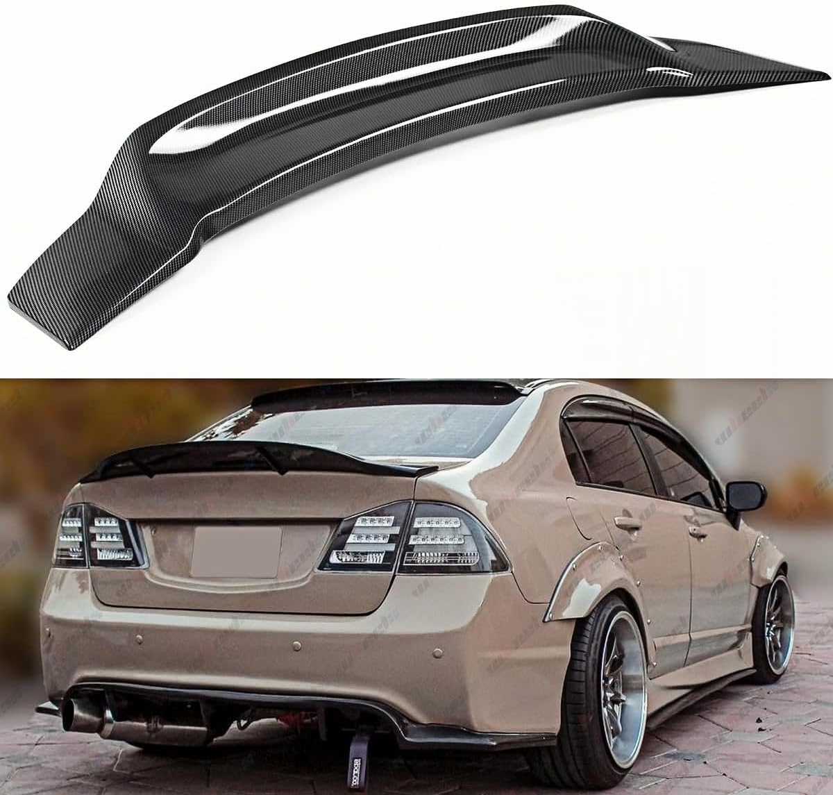 Rear Spoiler Compatible with 2006-2011 Honda Civic, Duckbill Fits for 2006 2007 2008 2009 2010 2011 4 Door Sedan, Exterior High Kick Trunk Tail Deck Lid Wing Lip (Carbon Fiber Pattern)