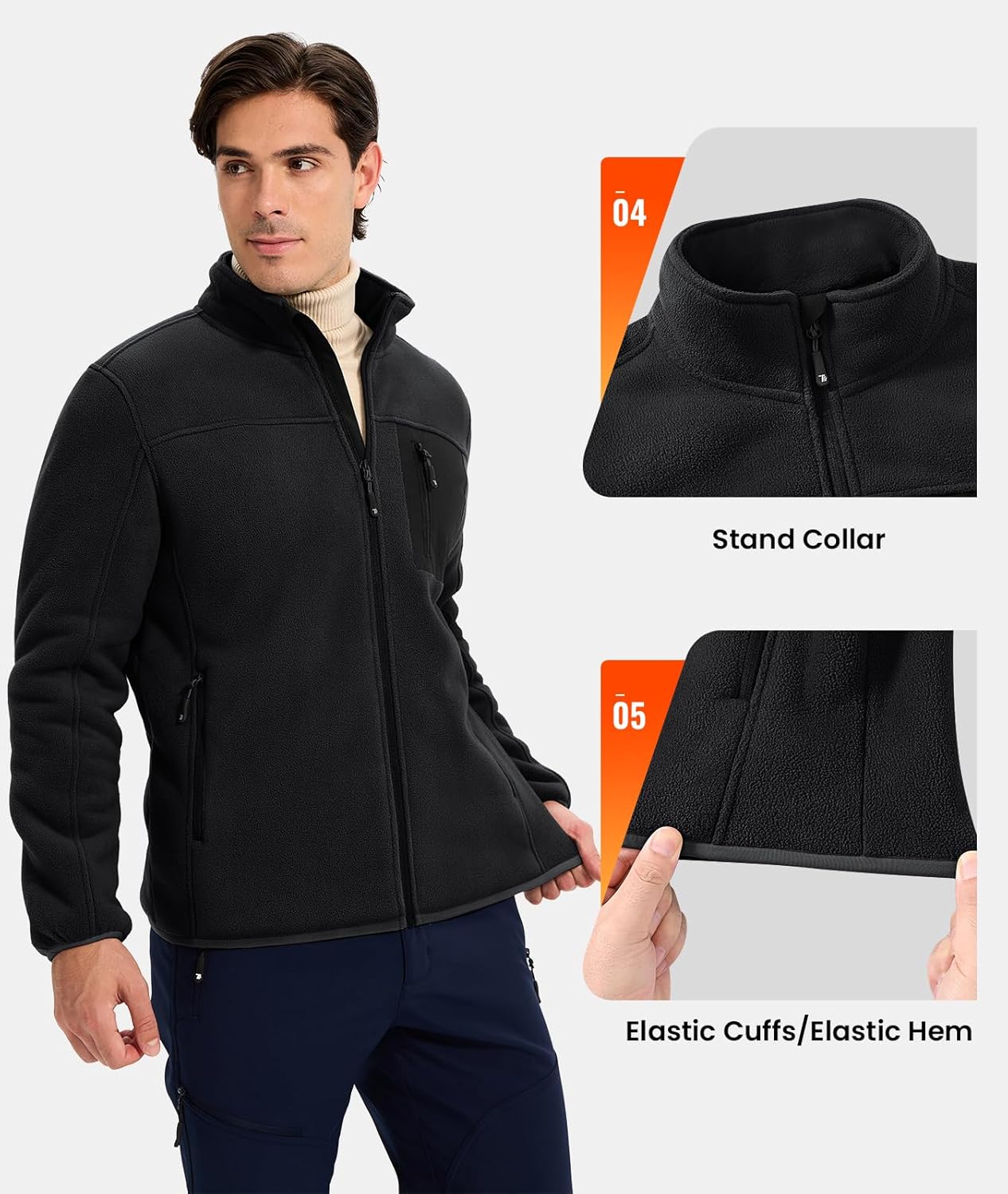 TBMPOY Men's Sherpa Lined Jacket Winter Fleece Jackets Full Zip Outdoor Hiking Casual Coat Soft Warm Outwear with 5 Pocket - Image 6