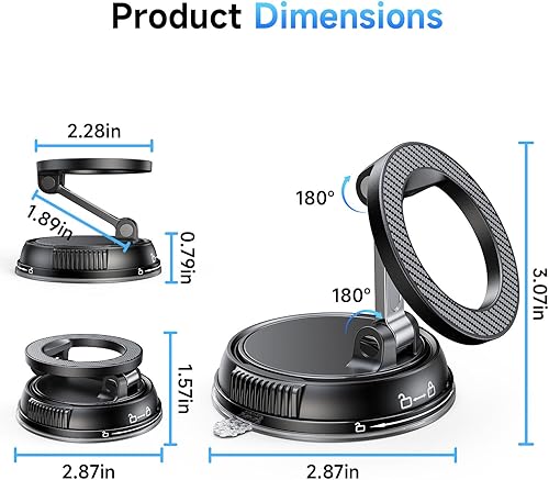 Miniatura 8 de ANDERY Soporte para teléfono de coche para Magsafe [78+LBS de succión más fuerte y 2400gf magnético] Montura de teléfono de coche ajustable en 360°