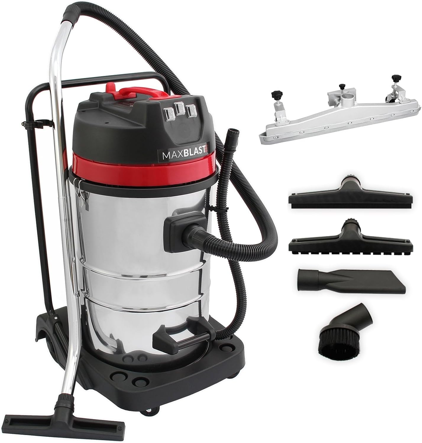 Aspiradora Industrial en Seco y Húmedo 3000W, 80 litros 80l con o sin Bolsa + Ruedas + Accesorios Filtro Tela Aspirador de Mano con Cable Aspirar Seco Liquido Mojado Powerful Wet+Dry Vacuum Cleaner