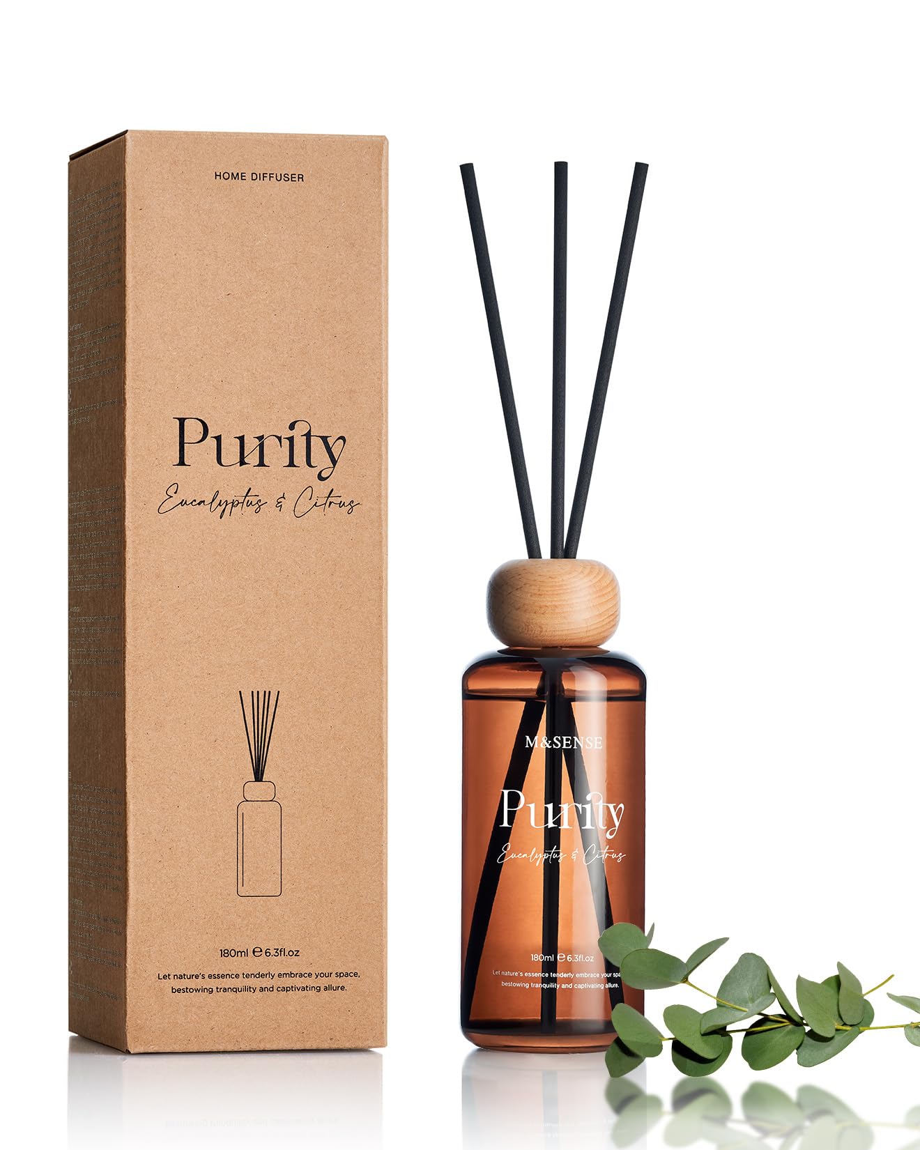 M SENSE Eucalyptus Citrus Reed Diffuser 6 3 fl oz Non-Toxic Aroma Set with Sticks Light Subtle Fragrance