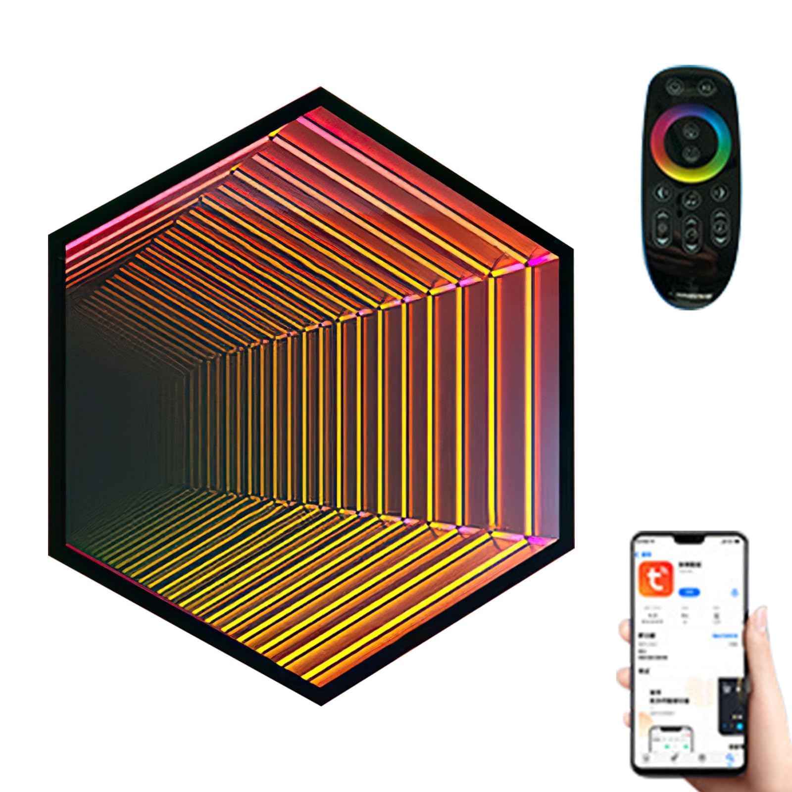 Lampka nocna 3D z lustrem tunelowym – pilot RGB i sterowanie aplikacją, sensoryczne światło nieskończoności do domu, biurka, salonu i dekoracji na imprezę