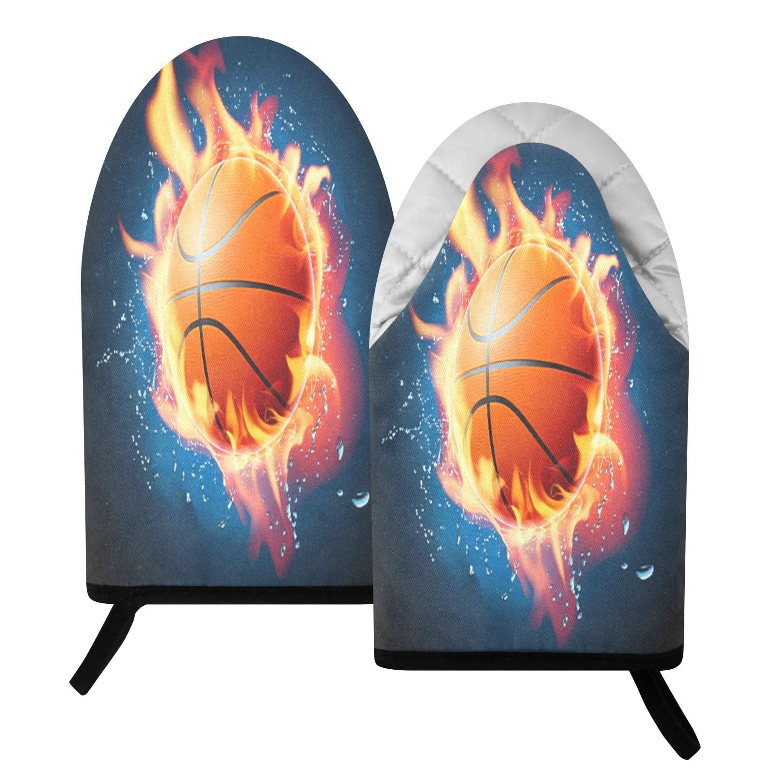 BURSTDDY Water and Fire Basketball Oven Mitt,Heat Resistant Kitchen Mitts for Cooking