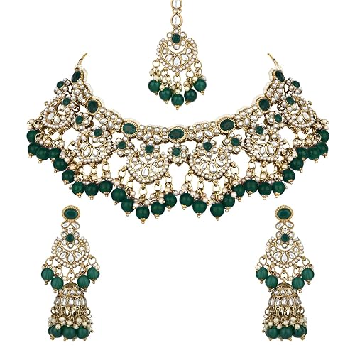 I Jewels Gold Plated Wedding Handcrafted Kundan Pearl Choker Necklace