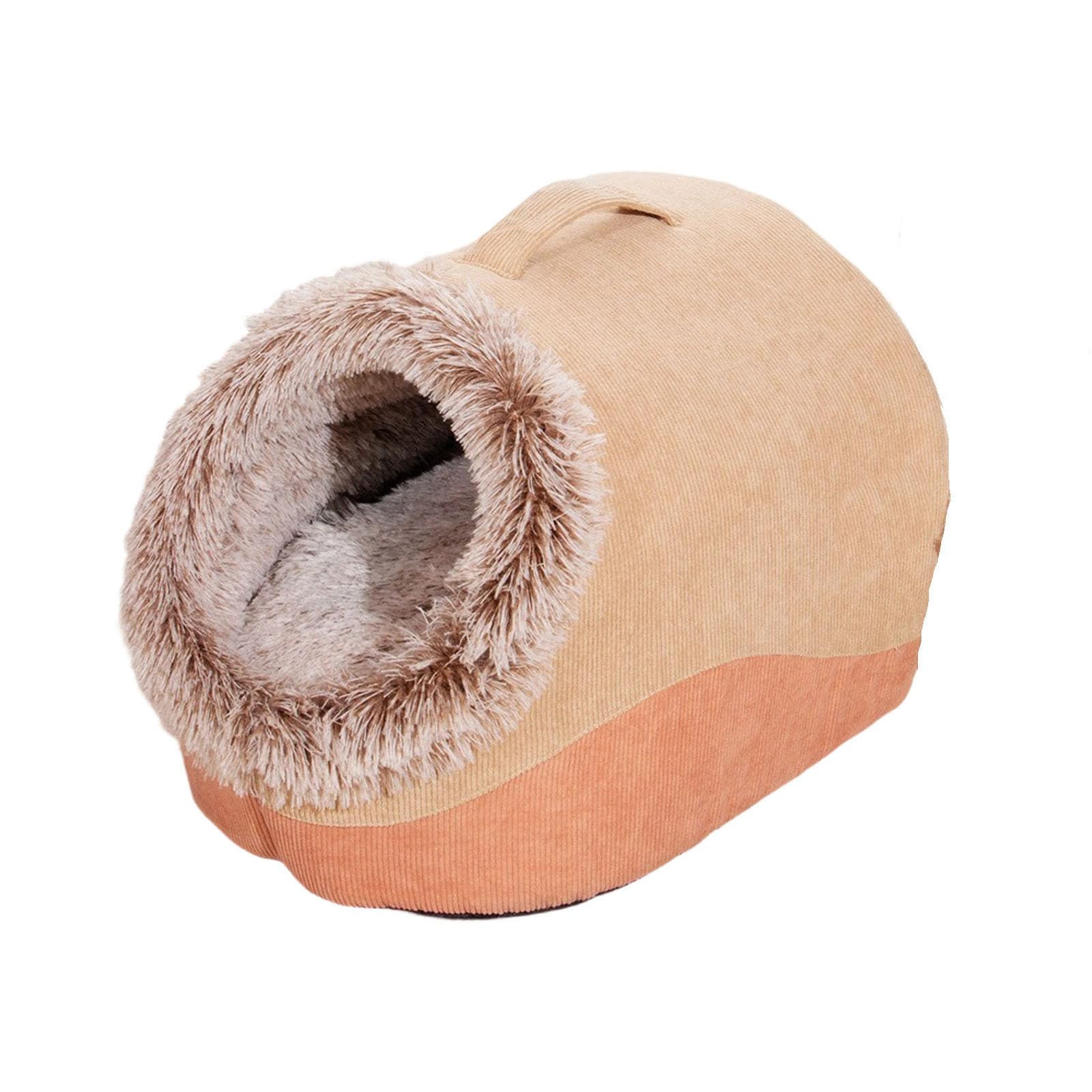 Winter Cave Bed with Carry Handle, Cozy Plush Indoor Warmth, Windproof and Moisture-resistant Fluffy Pet House for Cats and Dogs, Soft Soothing Hideaway Tunnel Nest (Pink, S)