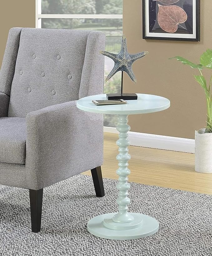Image of Kundi Round Coffee End Table for Living Room - Modern Brown Accent Pedestal Side Table for Bedroom & Home Decor (White)
