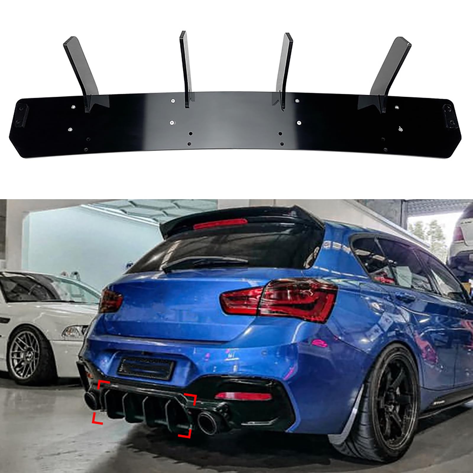Compatible with BMW 1 Series F20 LCI M140i MP Style, Car Rear Bumper Diffuser Lip Spoiler, Air Outlet Splitter Exhaust Cover Body Kit Black