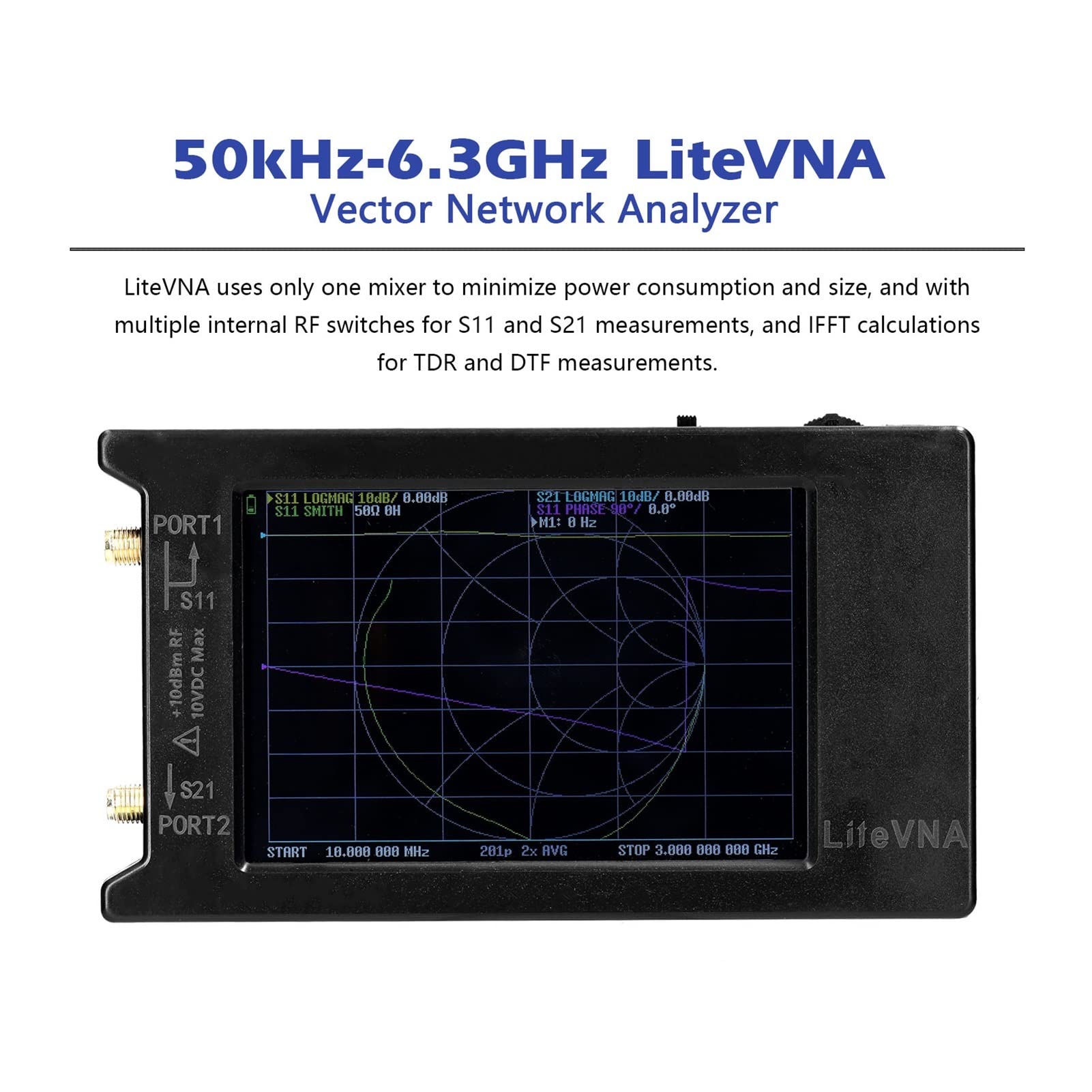Analizador de Redes Vectorial, Analizador de antena 50kHz-6.3GHz encendido EVNA64 Analizador de red vectorial HF VHF UHF Antena con pantalla de pantalla de 2.8 pulgadas /3.95 pulgadas(3.95 inches)