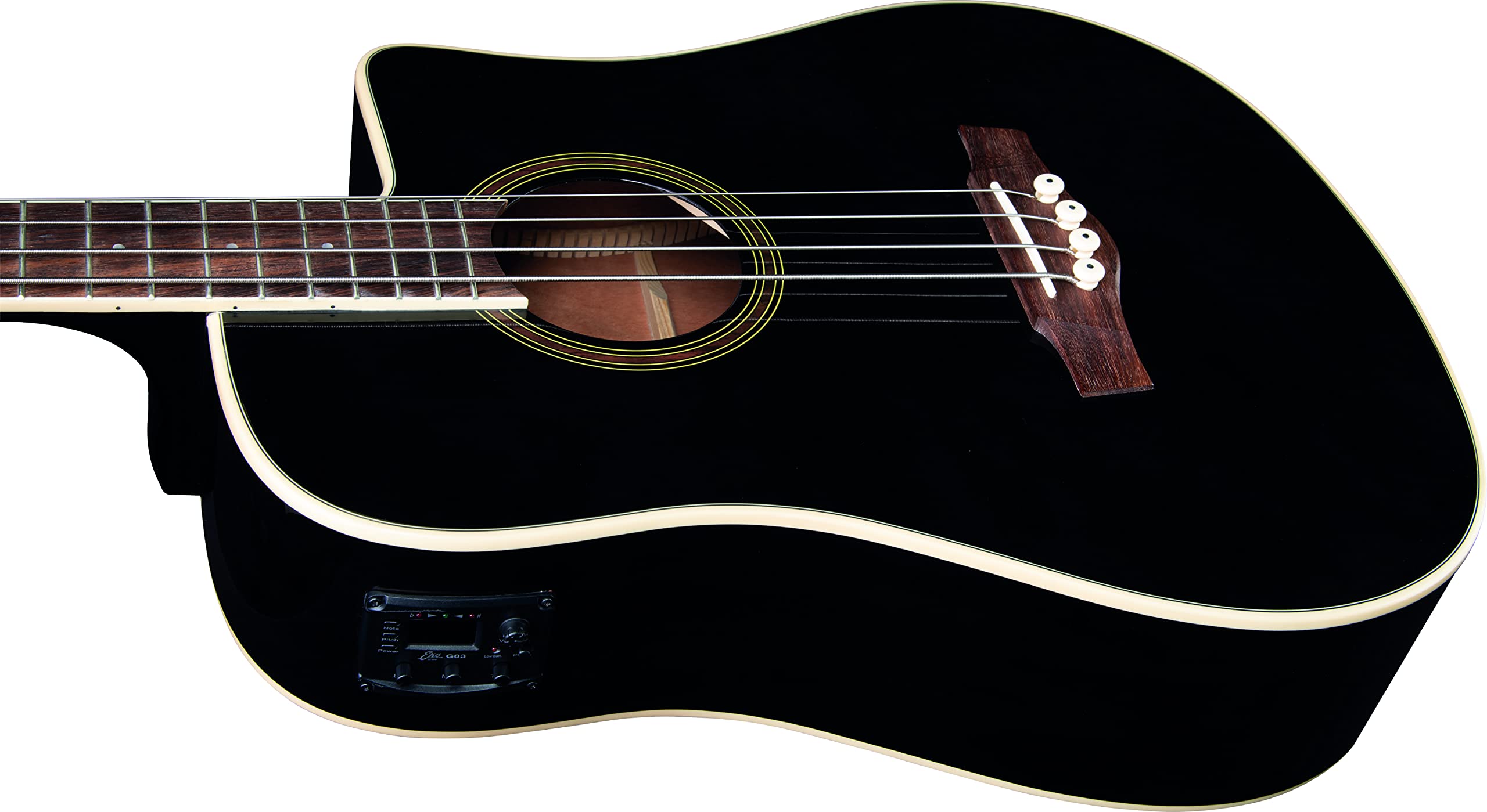 EKO GUITARS – NXT Bass B100CE See Through Black, Bajo Acústico forma Dreadnought, Tapa de Abeto, Aros y Fondo de Caoba, Mástil de Caoba, Diapasón de South American Roupanà, Escala 812 mm, Color Negro