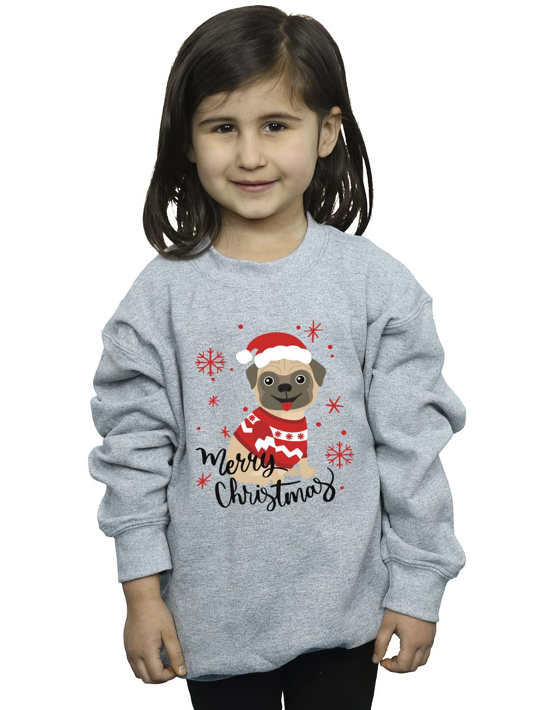 Absolute Cult Christmas Girls Pets Christmas Pug Merry Christmas Sweatshirt Sport Grey 12-13 years