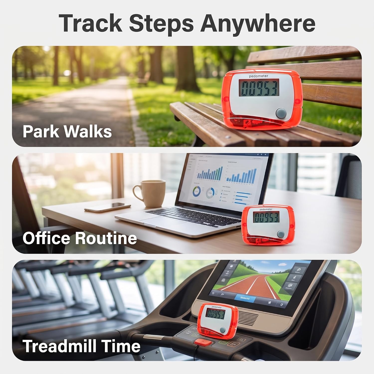 Mini podomètre numérique LCD portable rouge pour le sport, la marche, la course à pied, la distance parcourue, les kilomètres, les calories, le temps d'exercice quotidien