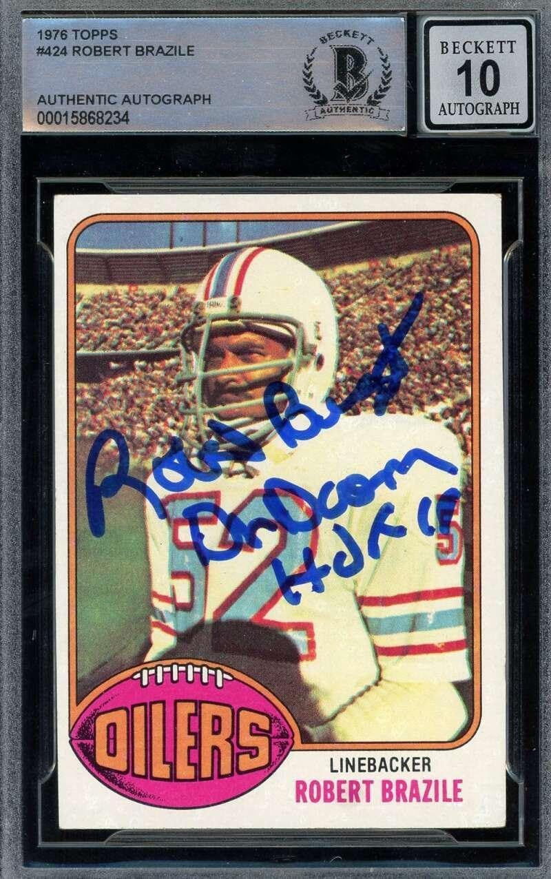 Robert Brazile Gem Mint 10 Beckett BAS Signed 1976 Topps Rookie Autograph - Football Slabbed Autographed Rookie Cards