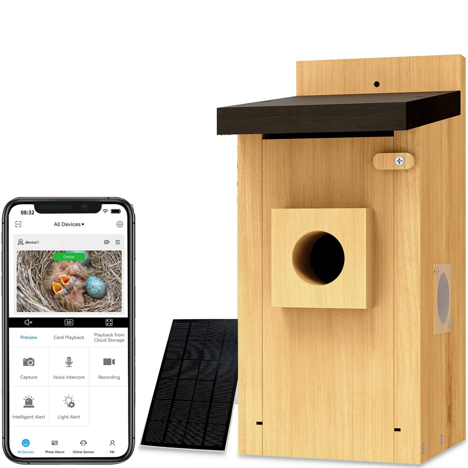 Casetta per uccelli, 4 MP Smart Birdhouse Camera con rilevamento del movimento, alimentazione solare, orologio uccello nidificazione e cova in tempo reale, ideale per famiglie e amici