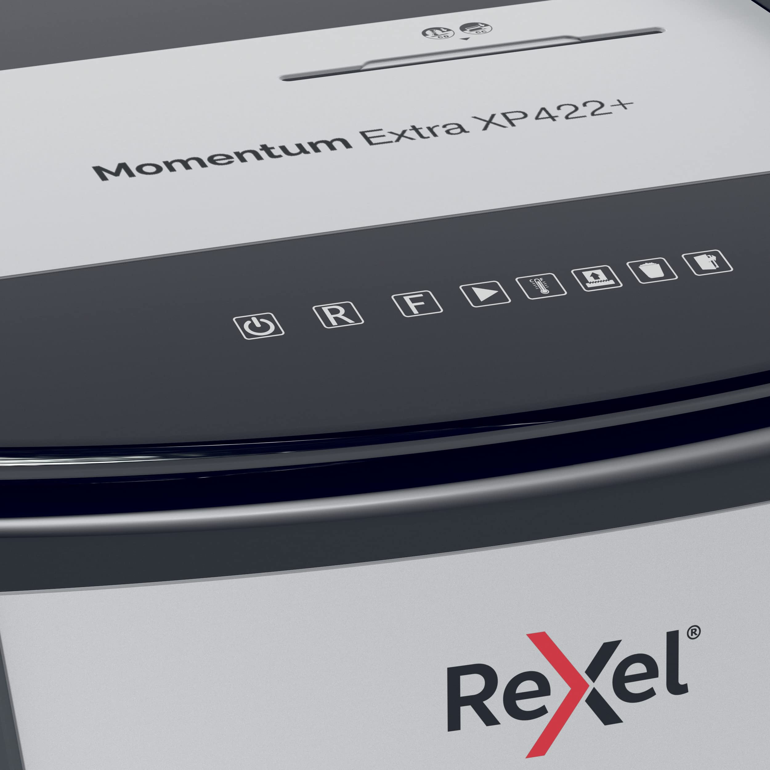 Rexel, Niszczarka do Papieru Rexel Momentum Extra XP422+, do Biura, Tnie na Konfetti do 22 kartek (80 gsm), Poziom Bezpieczeństwa P-4, Pojemnik na Ścinki: 85L, Technologia Zapobiegania Zacięciom