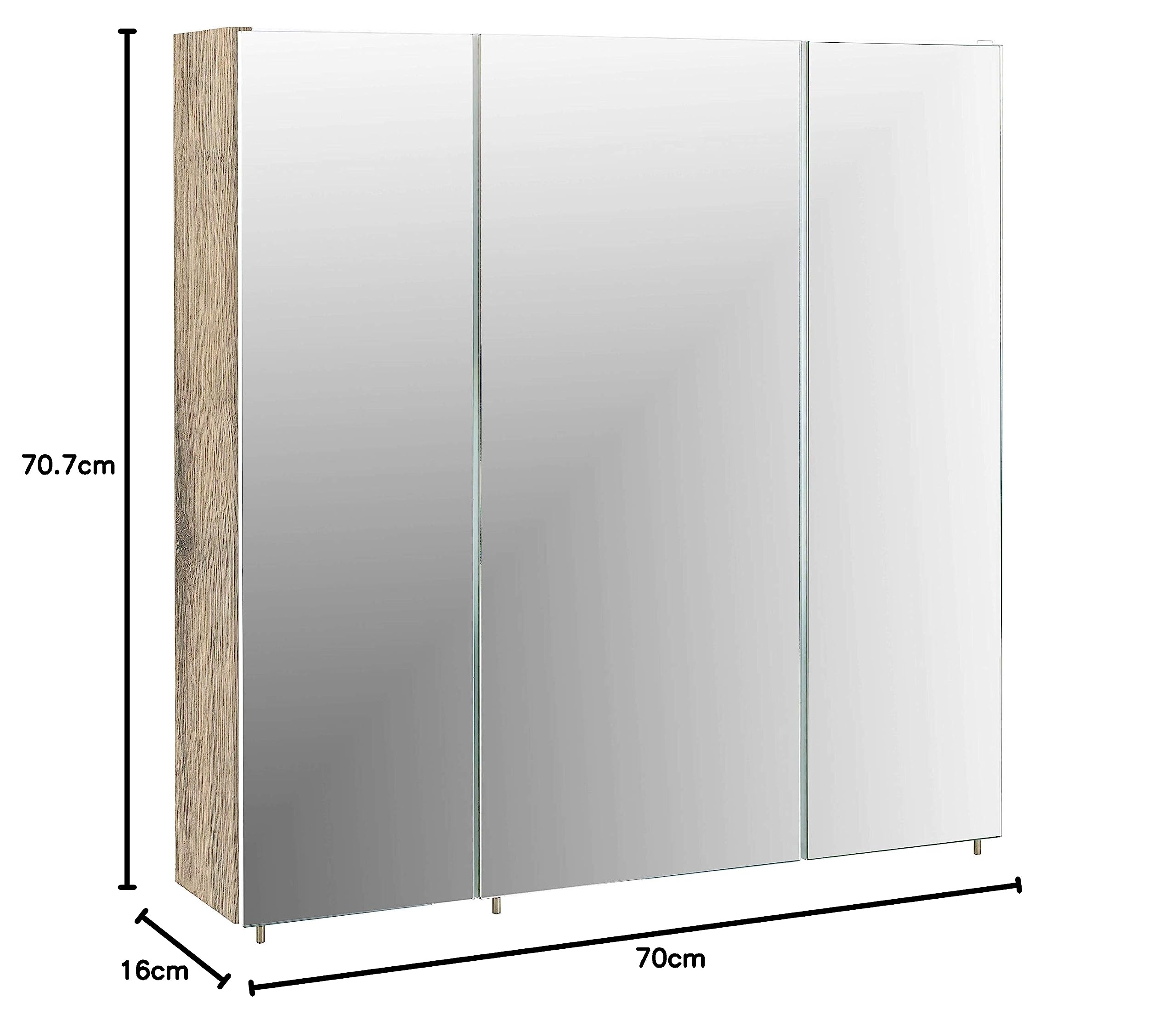Schildmeyer Trient Armoire de Toilette avec Miroir, Décor Bois, Chêne Sauvage, 71 x 70 x 16 cm
