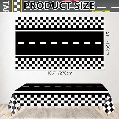 Miniatura 2 de 4 manteles de automóvil de carreras, suministros de fiesta de cumpleaños para cumpleaños de niños, decoración de mesa de plástico negro para fiesta